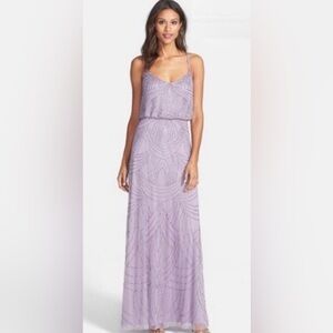 Adrianna Papell Art Deco Beaded Blouson Long Gown in Light Purple/Lilac